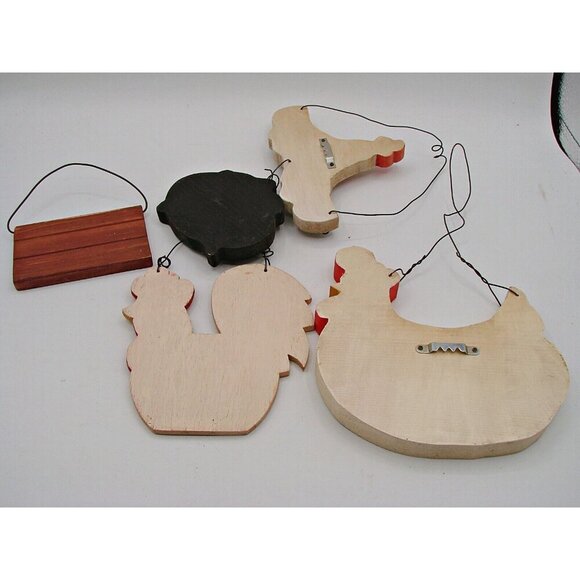 Lot of 4 Country Farm Chicken Rooster Wooden Signs Decor Kitchen Hanging Display - Picture 5 of 10
